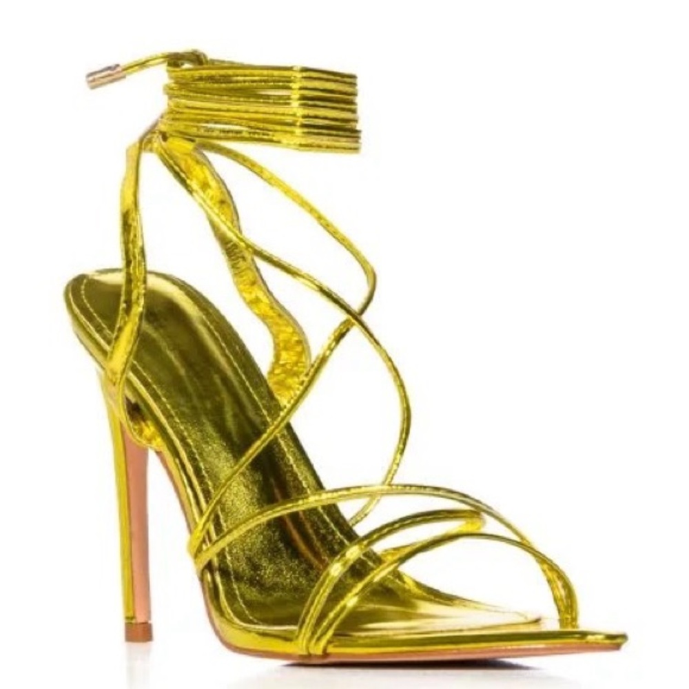 Gold Strappy High Heel Sandals